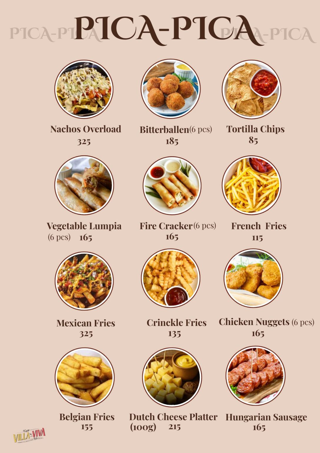 pica-pica food menu